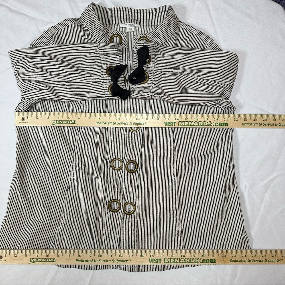 Womens Black Striped Blazer Jacket Size 14 16 Boho Grommet Bow Y2K Whimsigoth - Picture 7 of 14